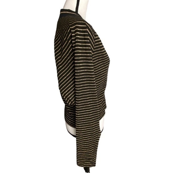 Judy Knapp Crop Cardigan Sweater Black and Metallic Gold Knit Stripe Vintage - Picture 3 of 15